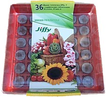 Мини-теплица JIFFY (квадратная) 41 мм, 36 ячеек, с торфяными таблетками в комплекте